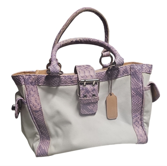 Coach Handbags - COACH vintage python trimmed pink tote bag canvas